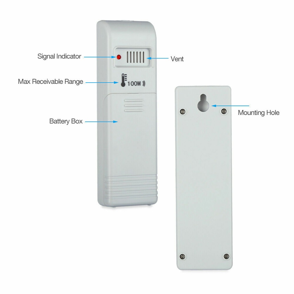 Wireless Digital Thermometer Indoor Outdoor LCD Clock Temperature Transmitter US