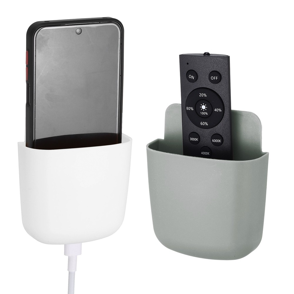 2 Piece Wall Remote Control Holder, Sticker Phone Holder, White/Grey