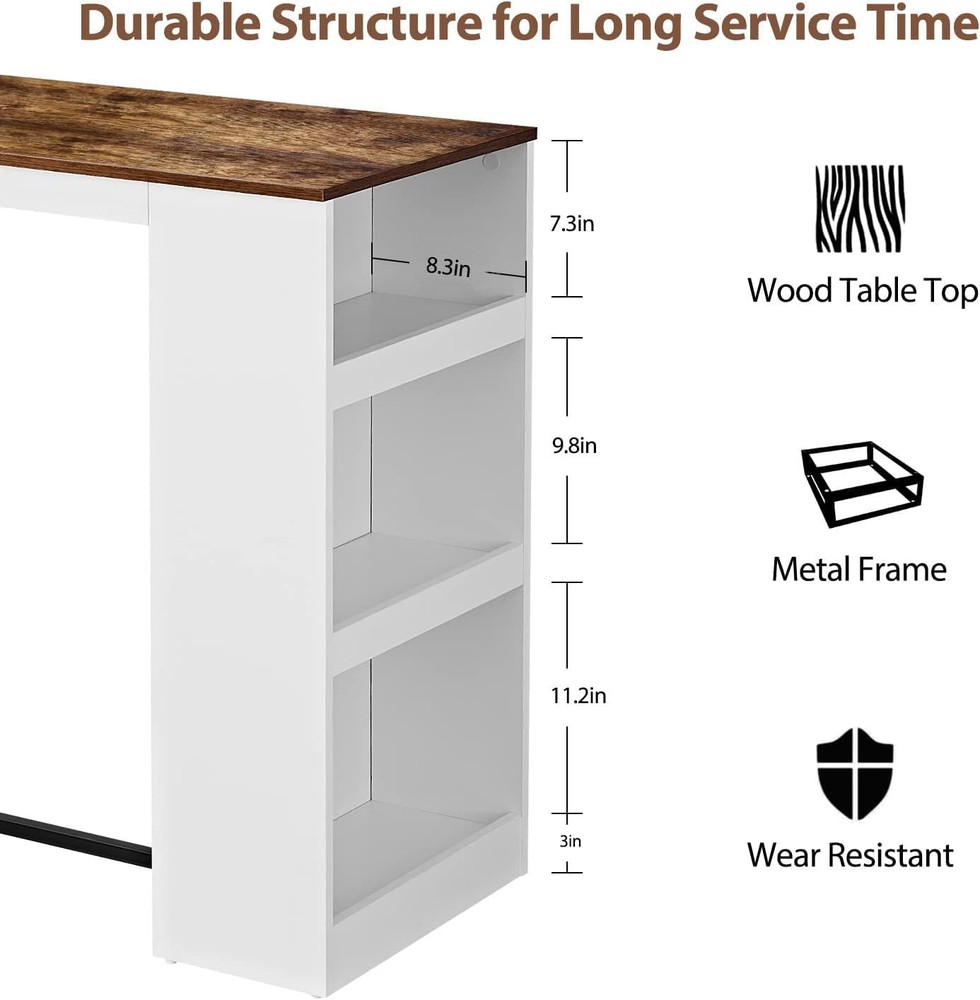 3 Piece Dining Table Set Kitchen Bar Table W/ Two Stool Storage Shelves Wood