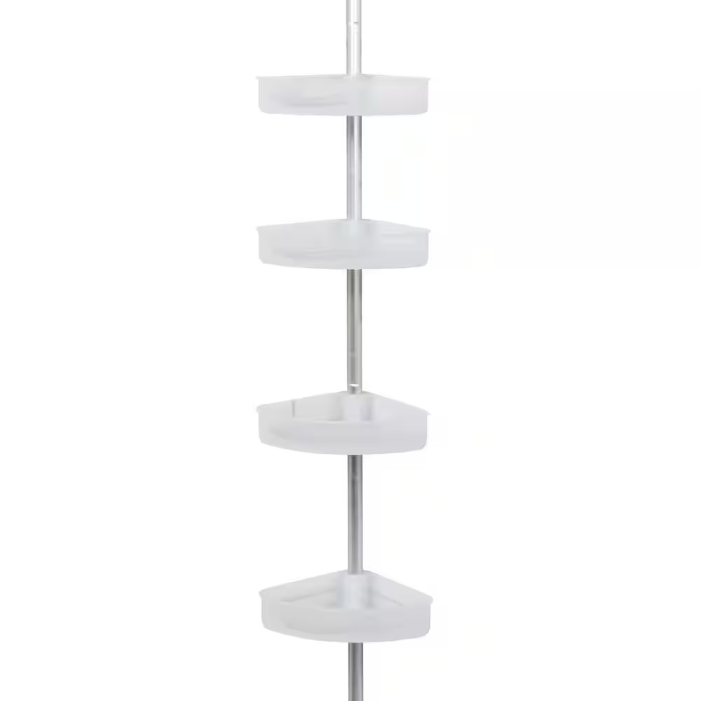 Tension Pole Rust Resistant Corner Shower Caddy in Satin Chrome