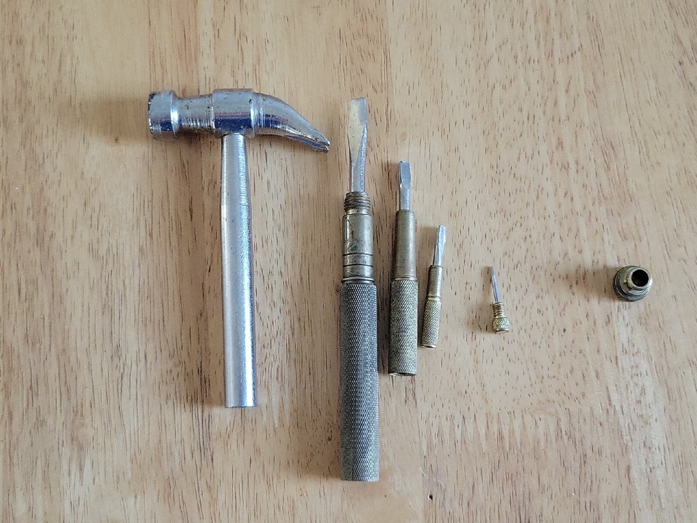 Vintage Hammer with Nesting Flat Tip Screwdrivers - Unbranded