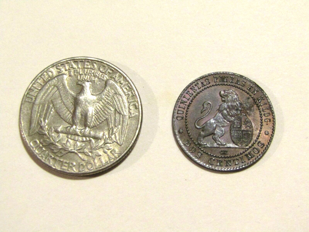 1870 Spain 2 Centimos Au Coin