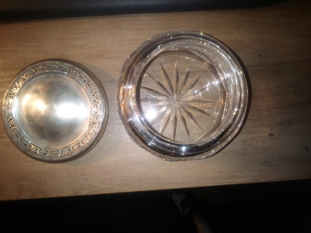 Sterling Silver Top Vanity Dresser Jar Monogram