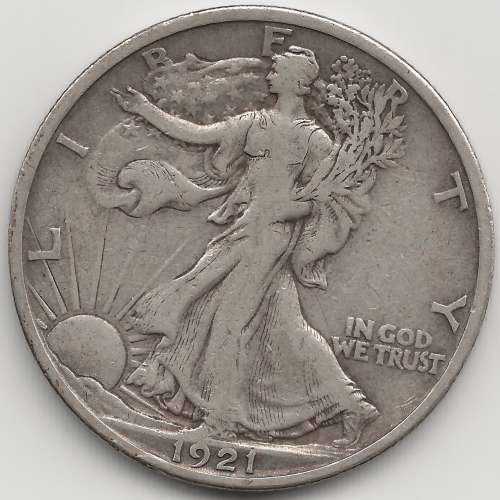 1921 S Walking Liberty Half Dollar, VF, scratched