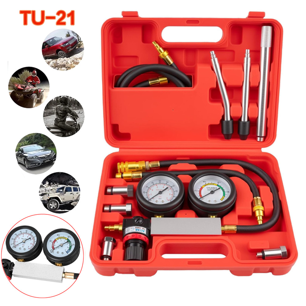 Cylinder Leak Down Tester Petrol Engine Compression Leakage Detector Tool Kit