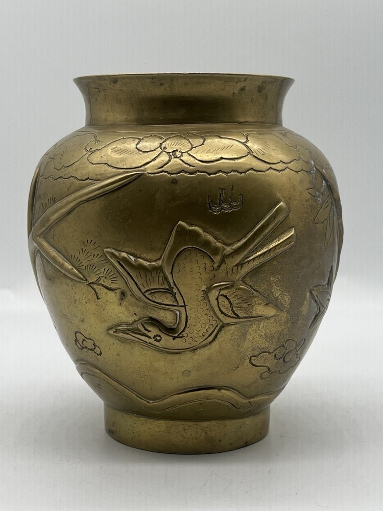 Vintage 6” Embossed Heavy Solid Brass Vase