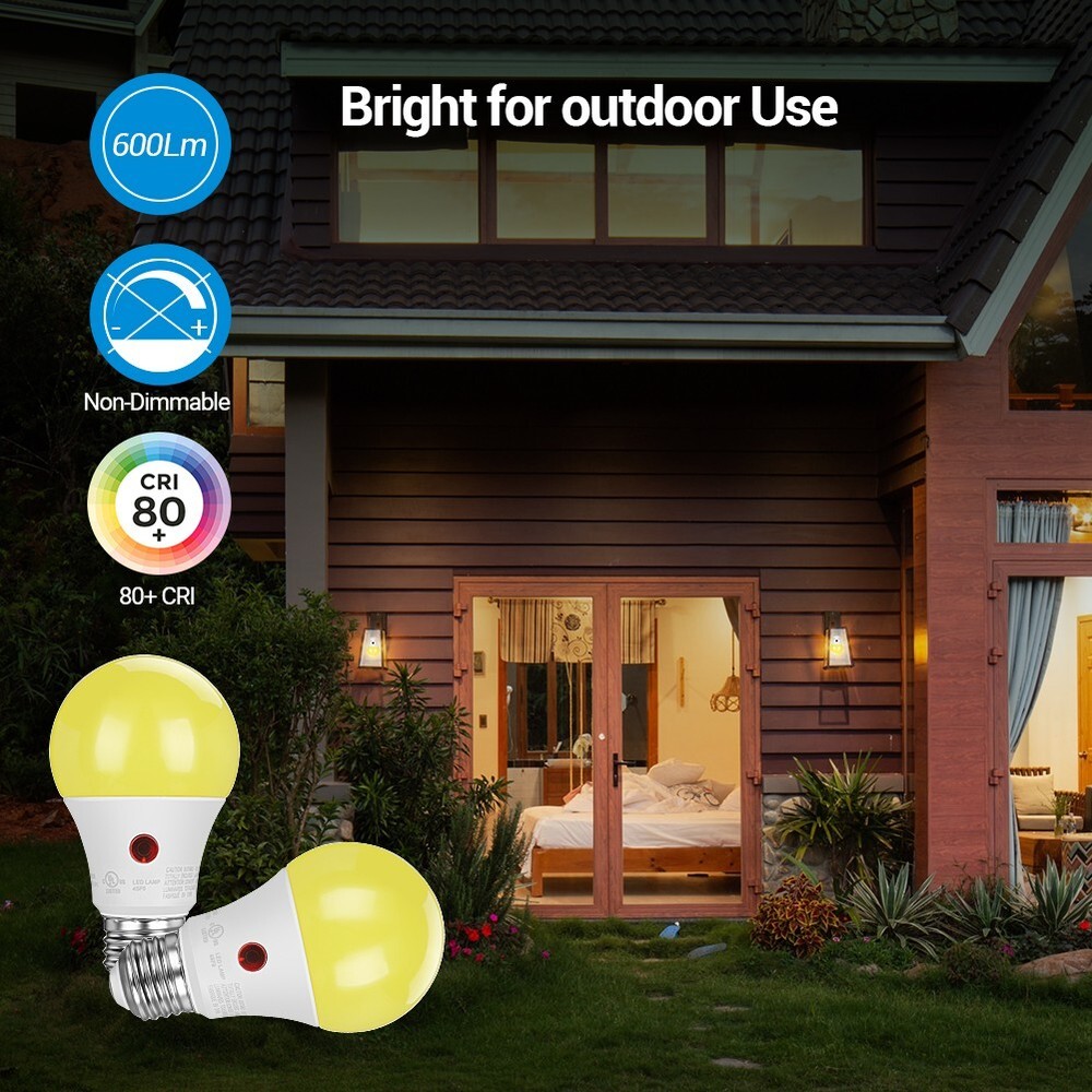 DEWENWILS 4-Pack A19 Light Sensor LED Light Bulbs LED Security Bulbs for Porch