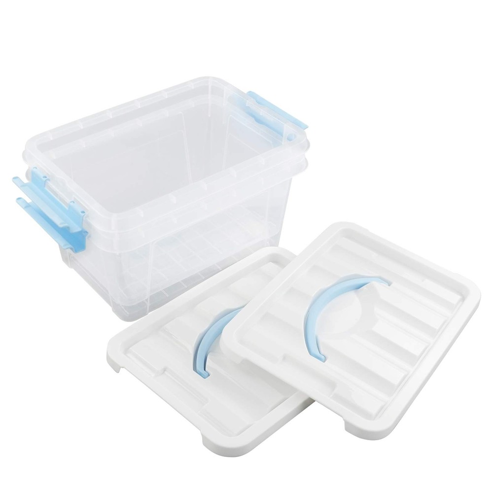 6 Quart Clear Storage Bins with Lid and Blue Handle, Multipurpose Plastic Sto...