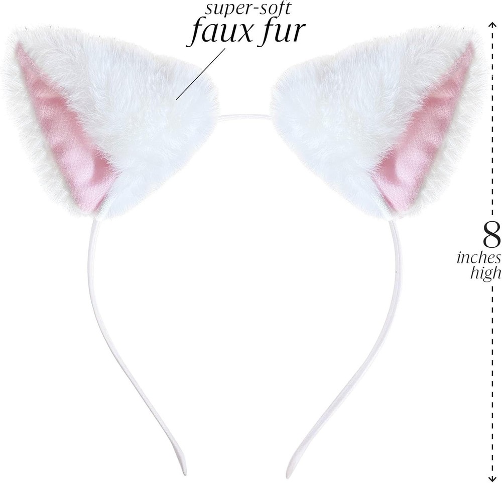 Comfortable One-Size White Cat Costume Accessories: Ears, Tail & Choker