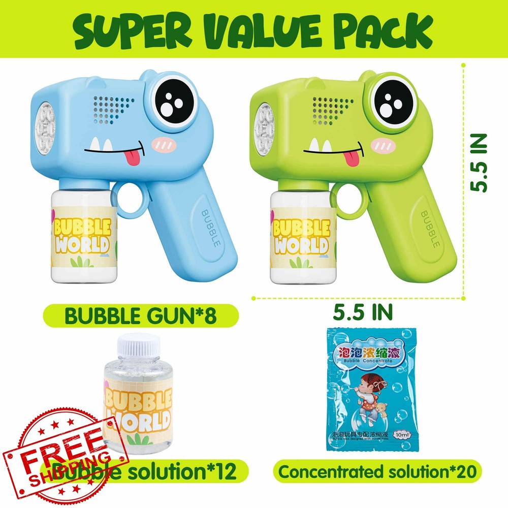 TECKMICO Bubble Gun Dinosaur Machine Blower 8-Pack