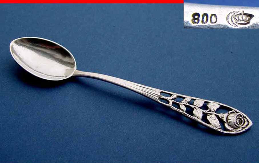 Tea/Coffee Spoon, Rose Decor, 800 Silver B339