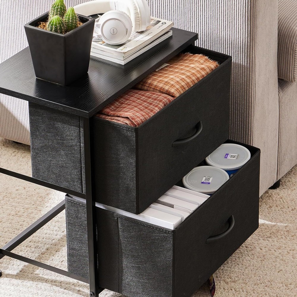 Nightstand with 2 Fabric Drawers End Table Side Table Bedside Table for Bedroom