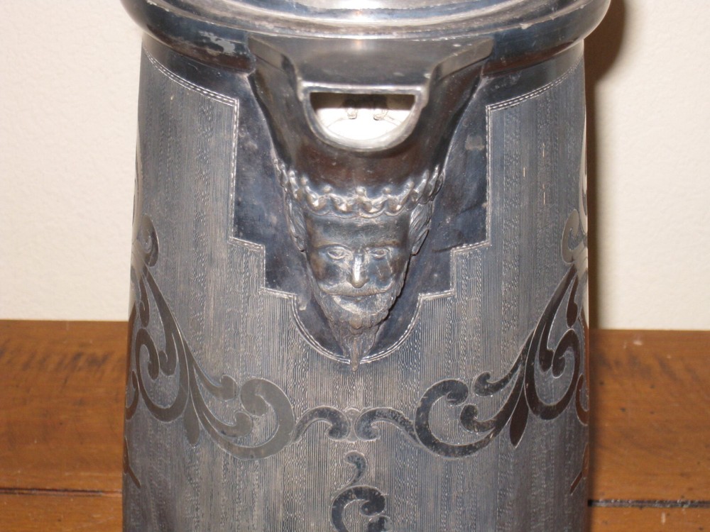 Antique Triple Plate Water Pitcher Figural Monogramed Etched