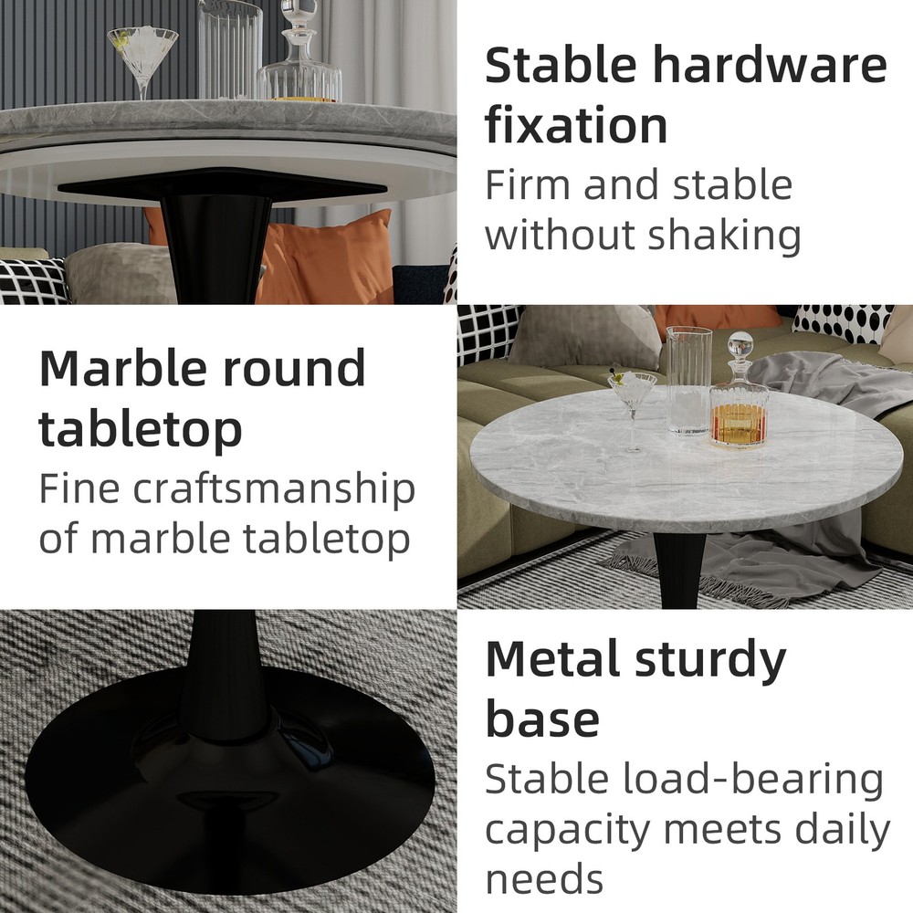 27.6-inch black coffee table, mid-century modern style dining table, accommoda