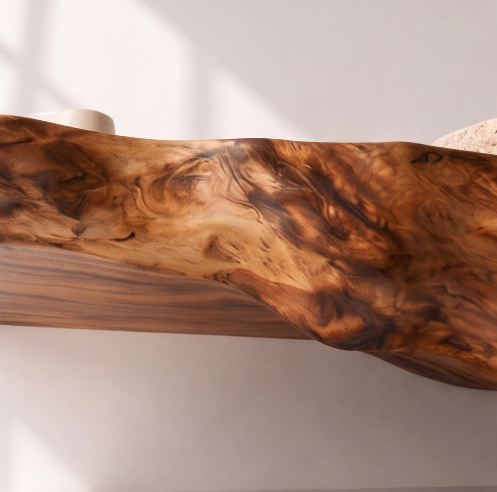 Bathroom Vanity Modern Rustic Solid Wood Live Edge Floating Sink CounterBathroom