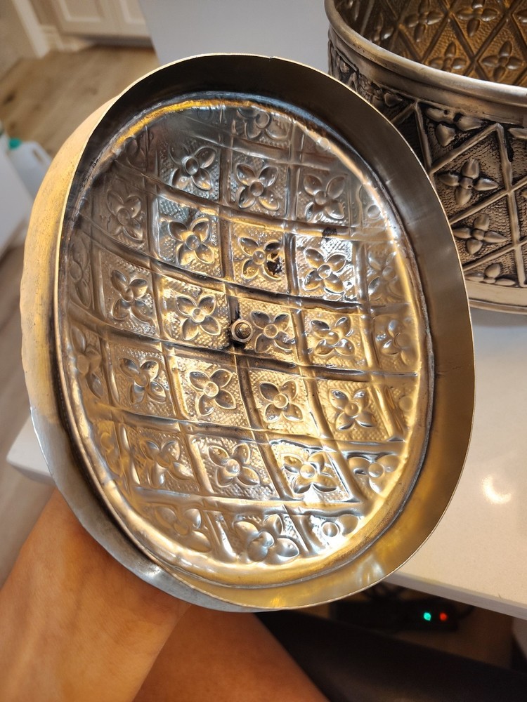 Silver Plate Salt Cellar Lidded Caddy Embossed India