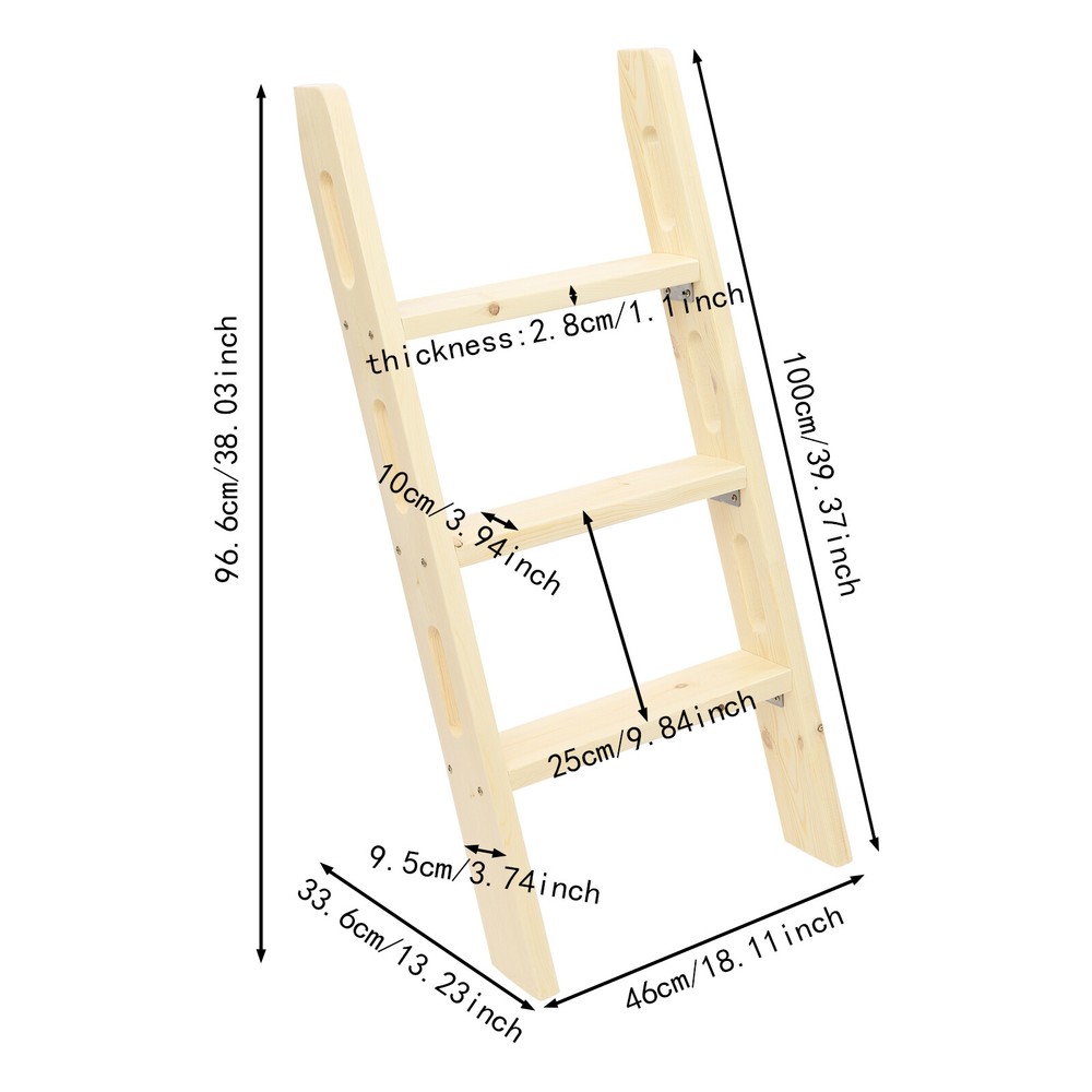 Modern Solid Wood Bed Ladder Space-Saving Step Ladder 3 Steps Long Climb Ladder