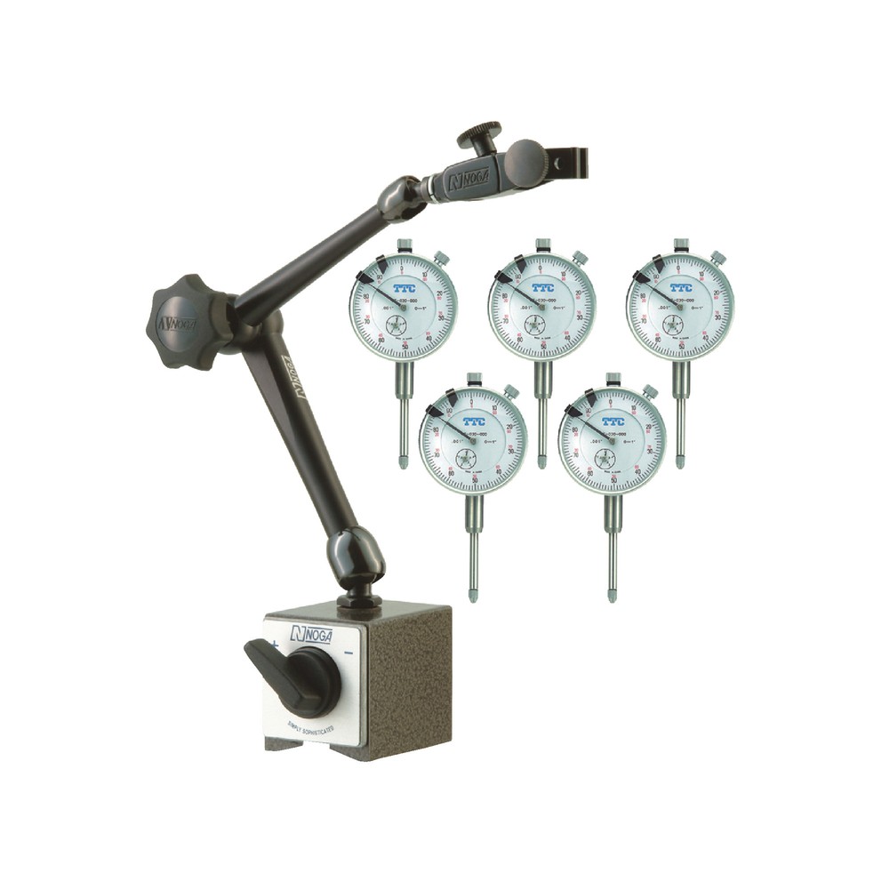 Noga DG61003 Mag Base & TTC 5-Pack 1" Dial Indicators