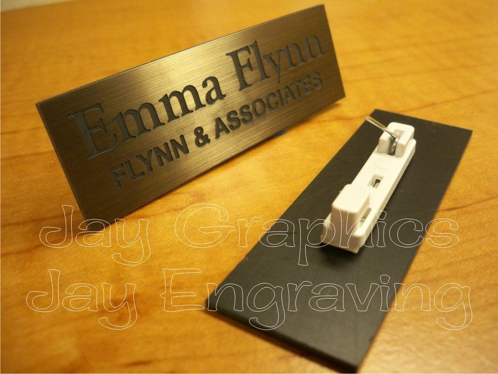 Custom Engraved Brushed Dark Bronze Name Tag Badge | Employee Identification ID