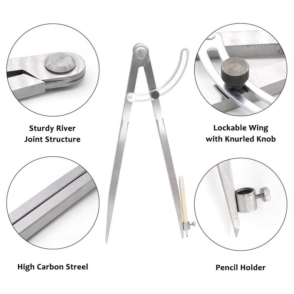 MVRPOWER Compass Geometry Tool, Drawing Compass, 12 inches+2 Pencils