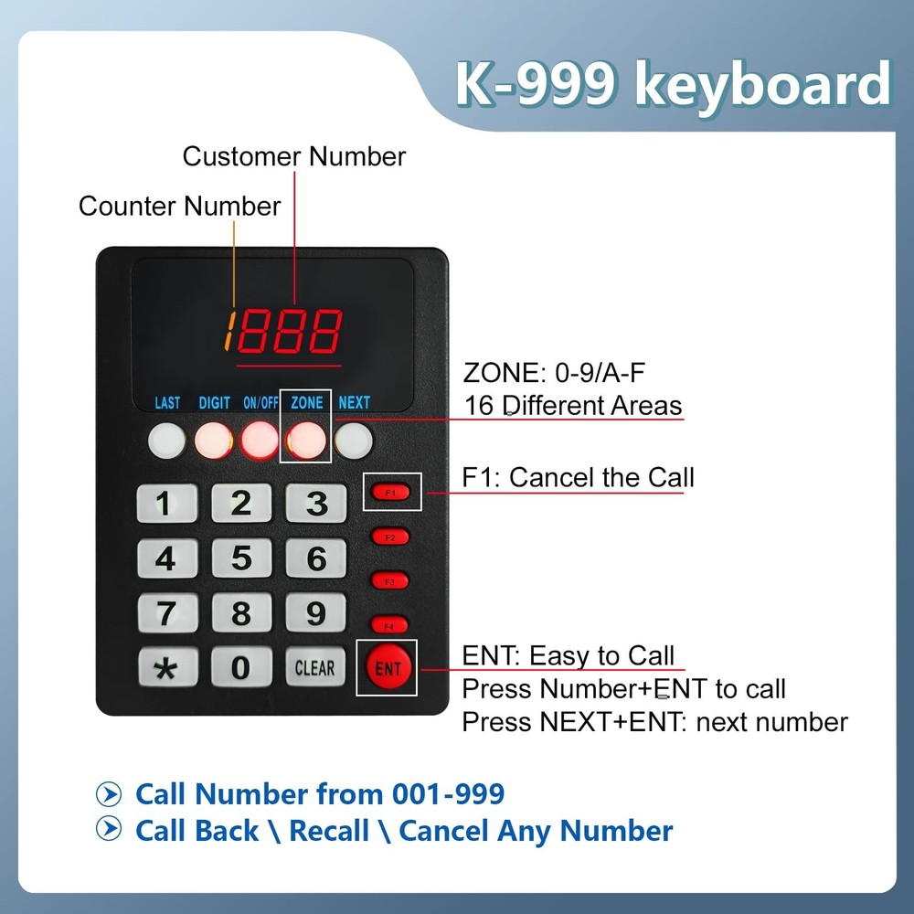 Take a Number System Waiting Number System with Ticket Dispenser 3 Digit Numb...