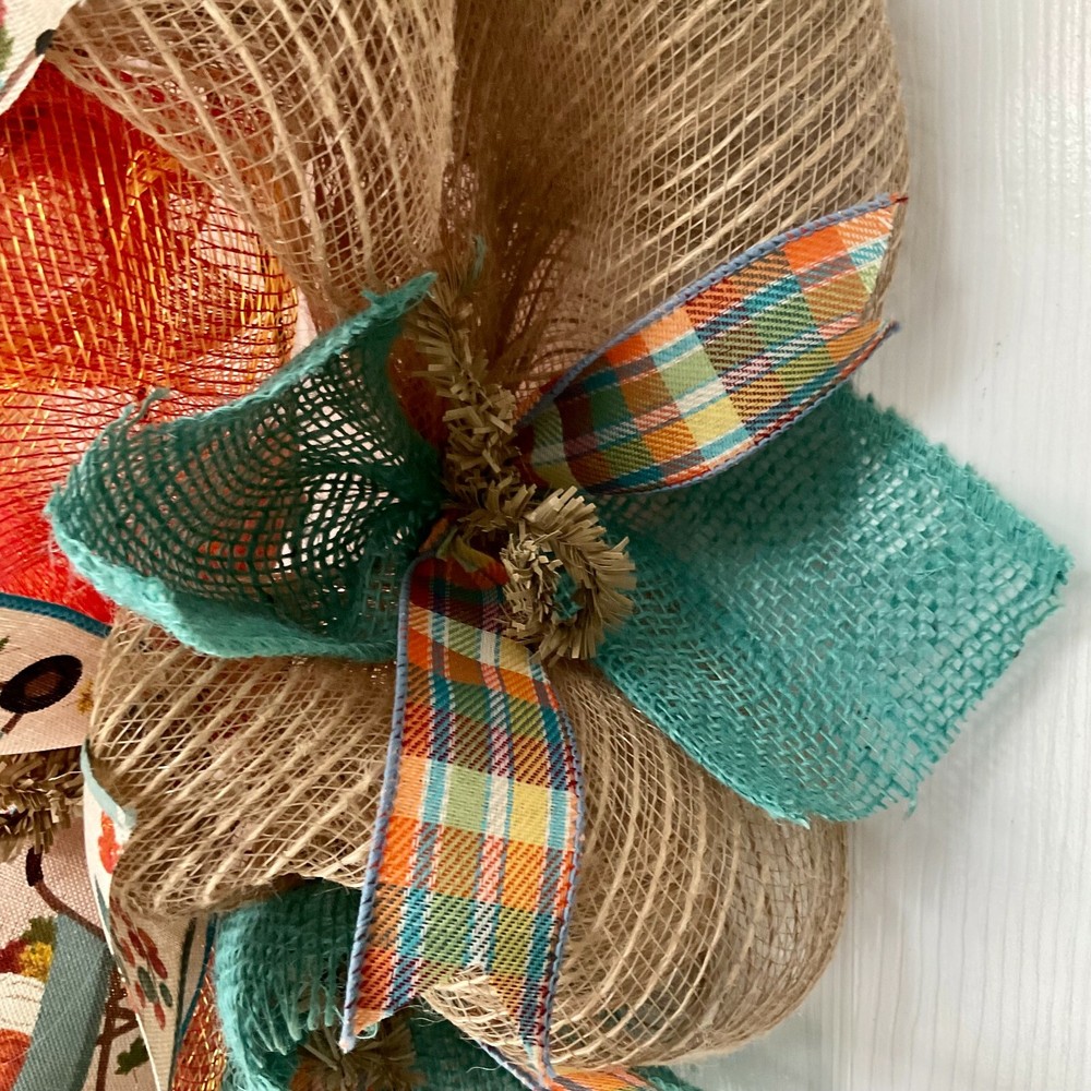 Harvest Wagon Ribbon Wreath Handmade Deco Mesh