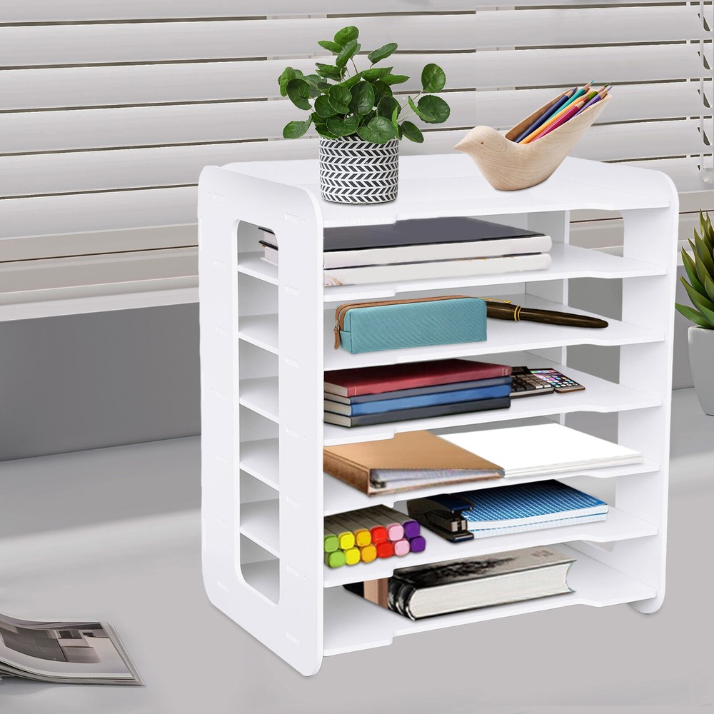 7 Tier Paper File Holder Document Storage Rack Desktop Organizer Office Home