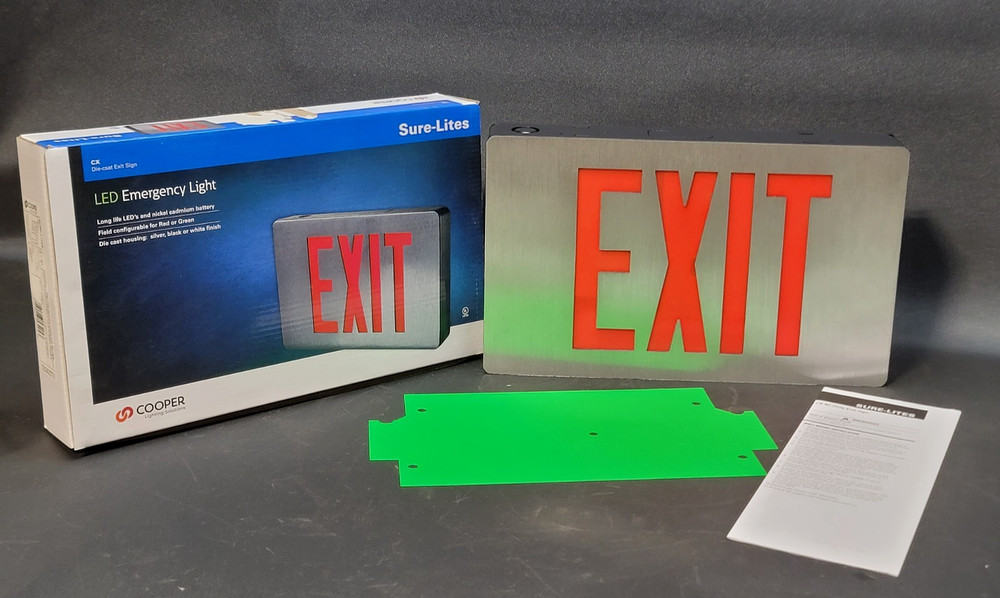 Cooper Lighting Sure-Lites CX Die Cast Exit Sign Single Double Face Red Green