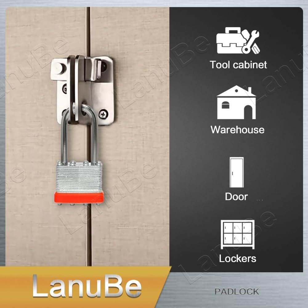 Lock Laminated keyed Padlock (1-9/16", 40mm), keyed Alike Locks, Long Shackle...