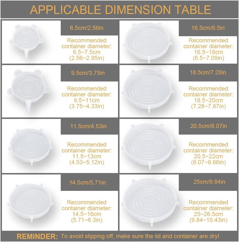4 Pack Same Size Silicone Stretch Lids, Thicker Reusable Sturdy Silicone Cont...