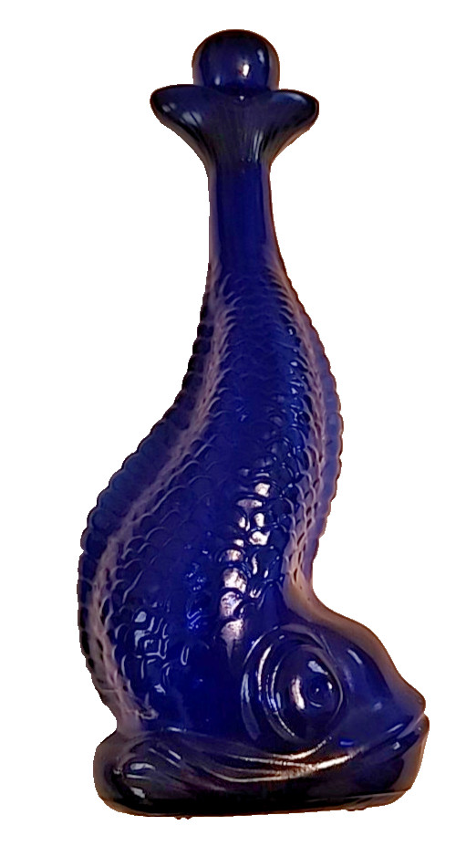 Cobalt Blue Glass Fish Shaped Tequila Bottle