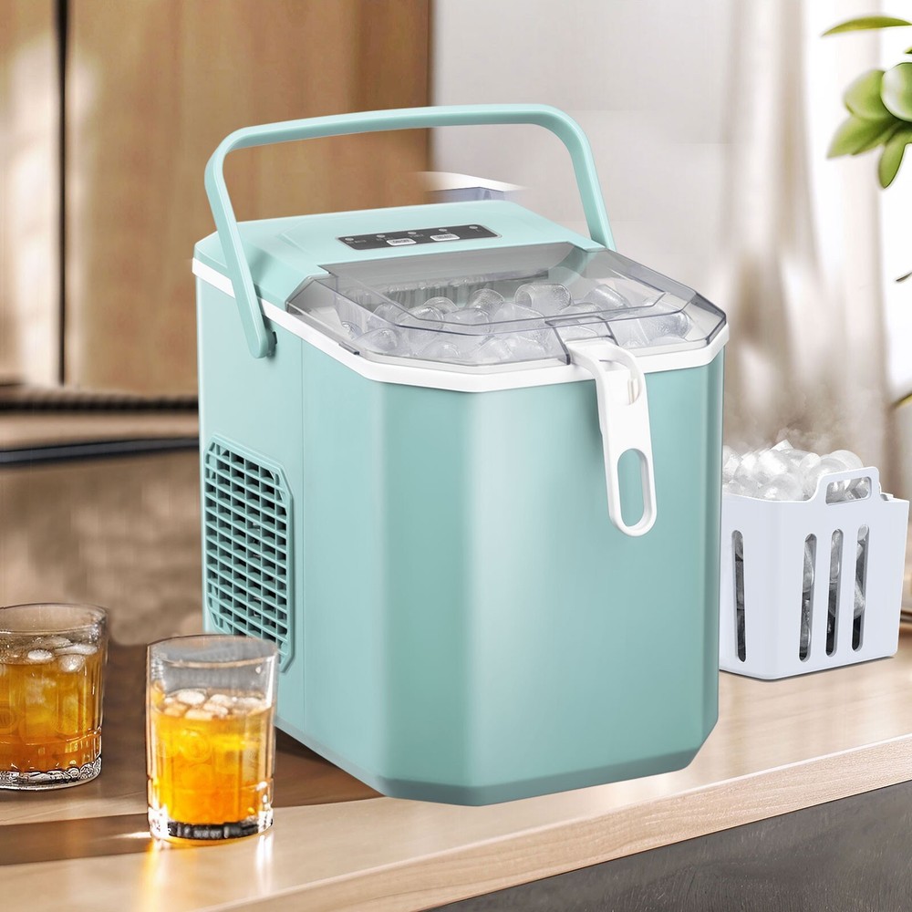 YUKOOL Countertop Ice Maker,Handle Portable Ice Maker,24H/26lbs,8Min/9 Ice Cubes