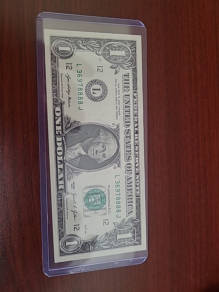 Uncirculated"four Of Kind Ending 8s"one Dollar Bill.