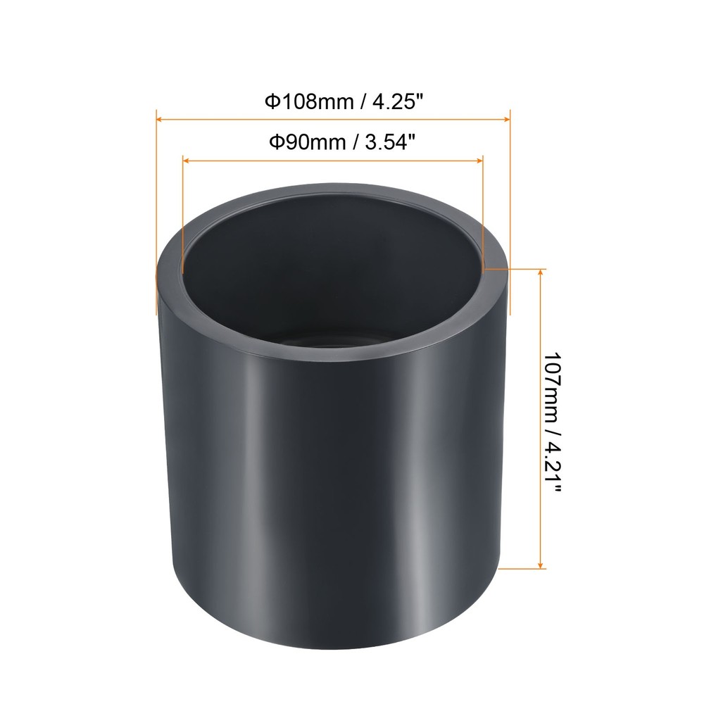 UPVC Pipe Fitting 90mm Socket, 1 Pack Straight Coupling, Dark Grey