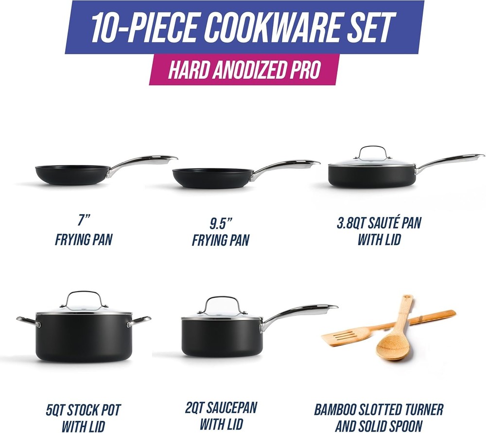 Blue Diamond Cookware Hard Anodized Ceramic Nonstick, 10 Piece Cookware Pots and