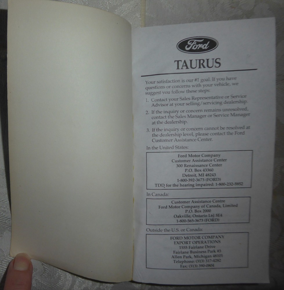 1996 Ford Taurus Owner’s Guide