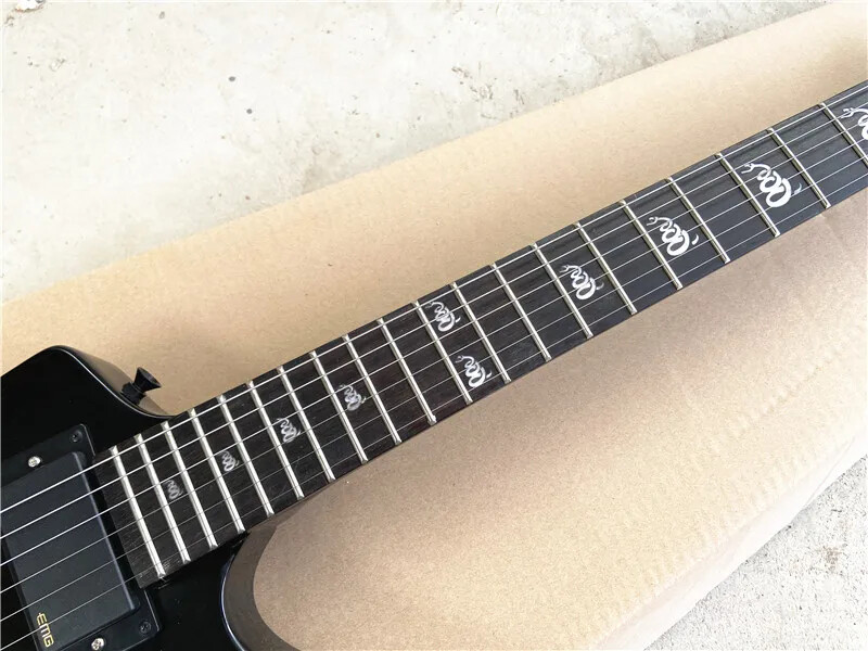 Factory Customized Black Profile-shaped Electricguitar Fixed Bridge Snake Inlays