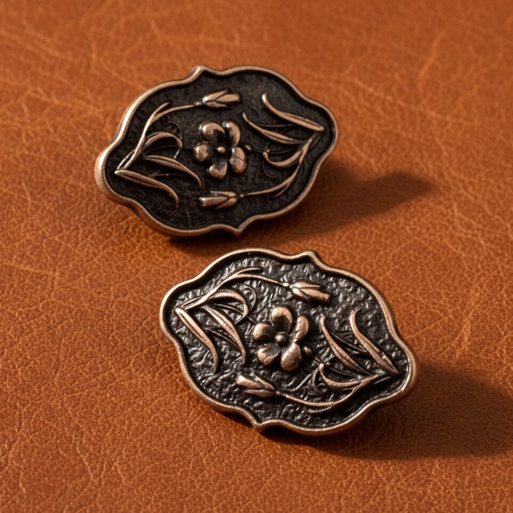 Copper Flower Button Clasp: Antique Copper Leather Cord Closure 2-Pack