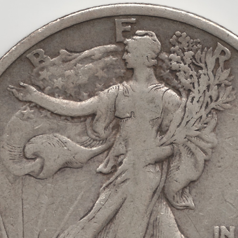 1921 S Walking Liberty Half Dollar, VF, scratched