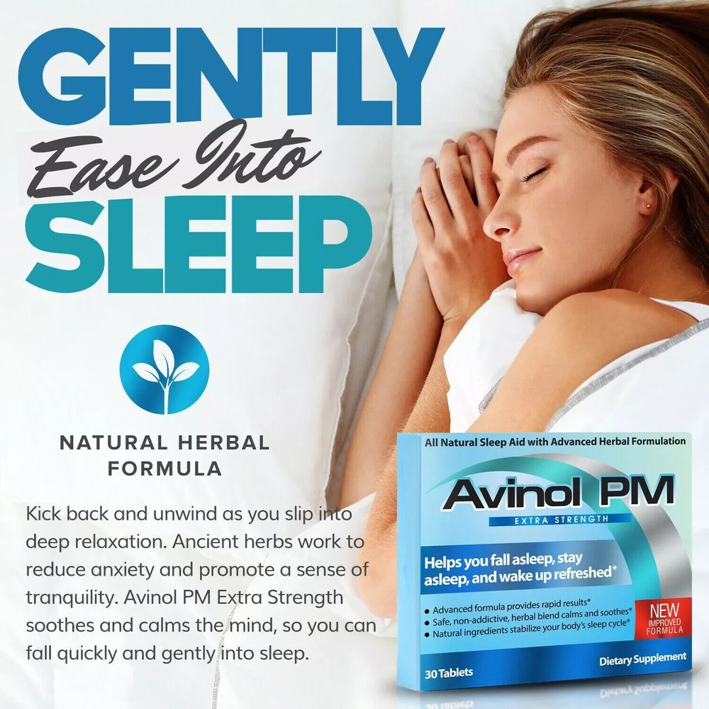 Avinol PM Extra Strength (30ct) & Avinol PM Sleep Aid Drops (Lemon flav) -COMBO