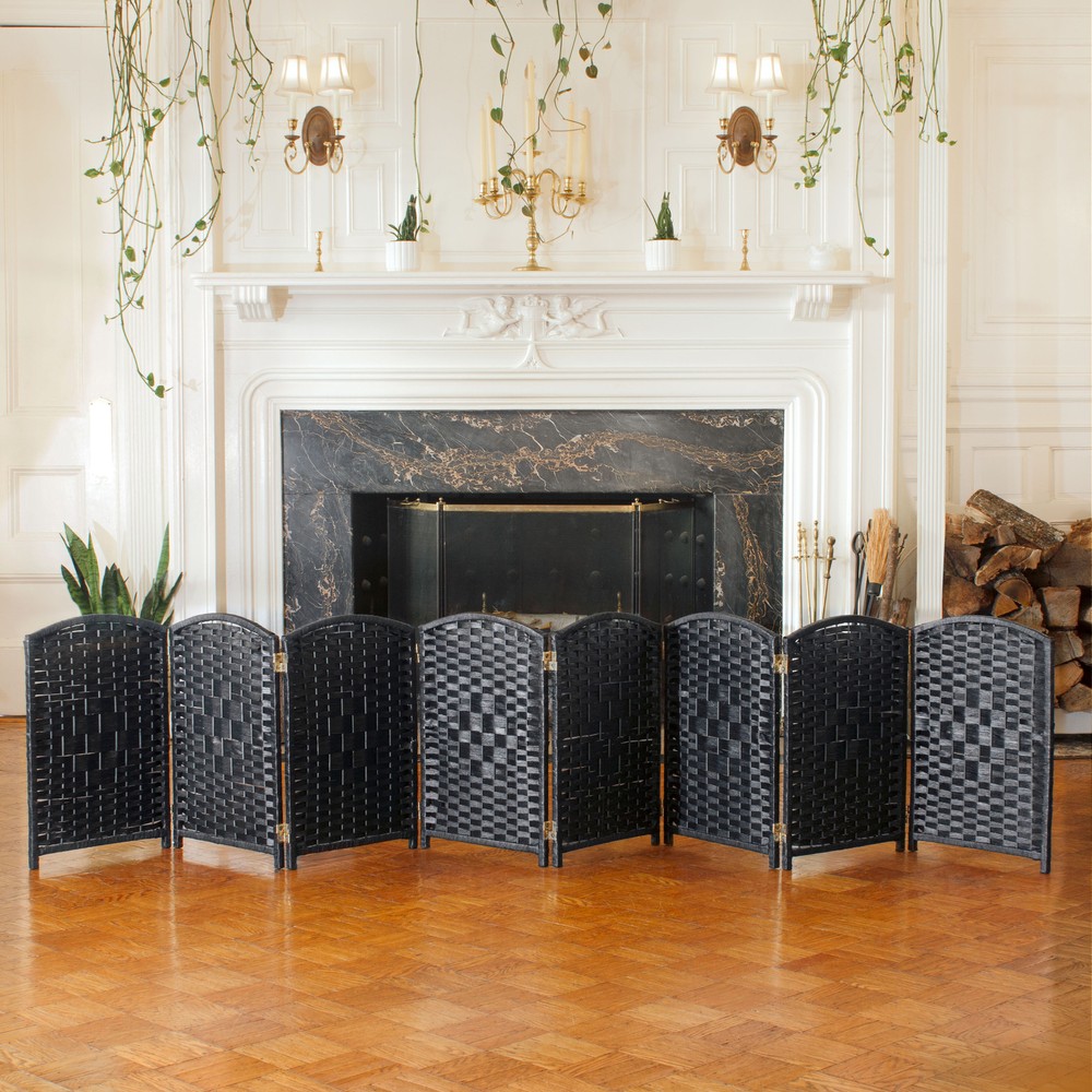 2 ft. Short Diamond Weave Fiber Folding Screen - Black - 4 Panel