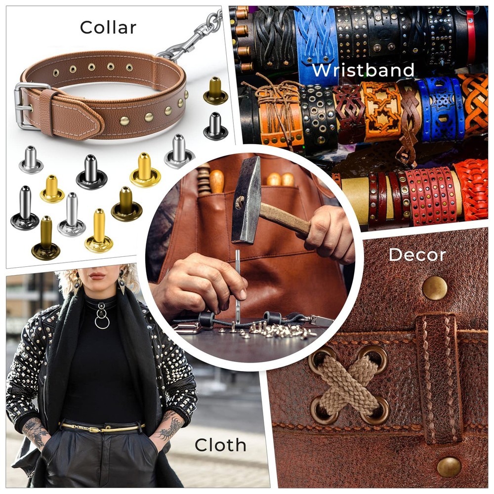 Leather Rivet Kit - 420 Sets, 4 Colors, 3 Sizes, Includes 3 Tools
