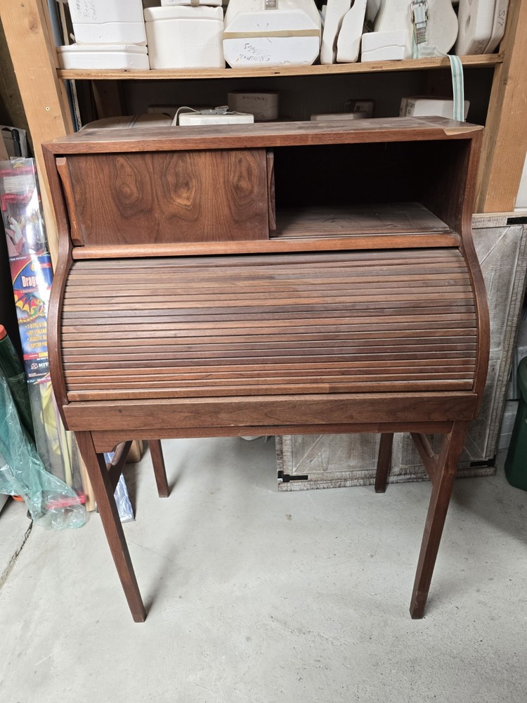 Mid Century Brown Saltman Roll Top Desk Walnut