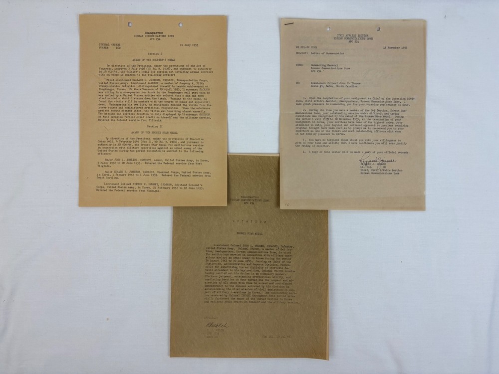 Korean Communications Zone KCOMZ Commendation Letter Bronze Star Medal Documents