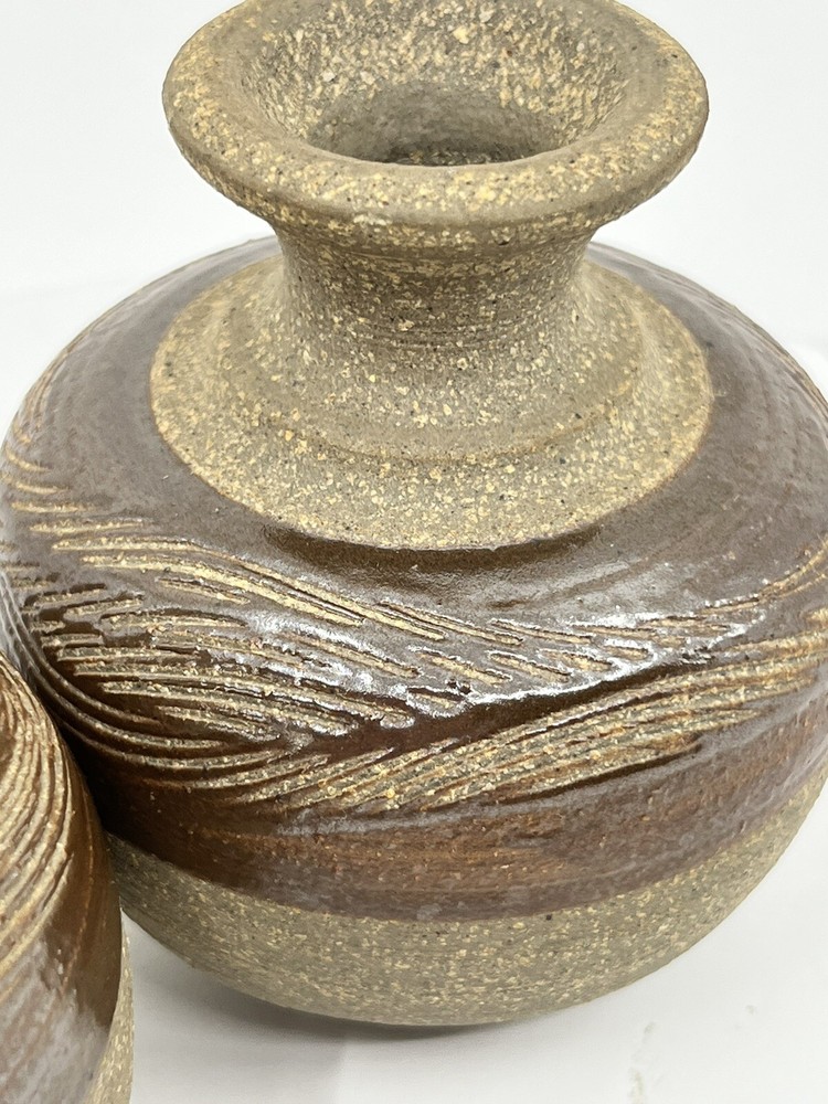 2 Small Vases SIGNED HANDMADE MCM Studio POTTERY ART Slightly Different BoHo 4"
