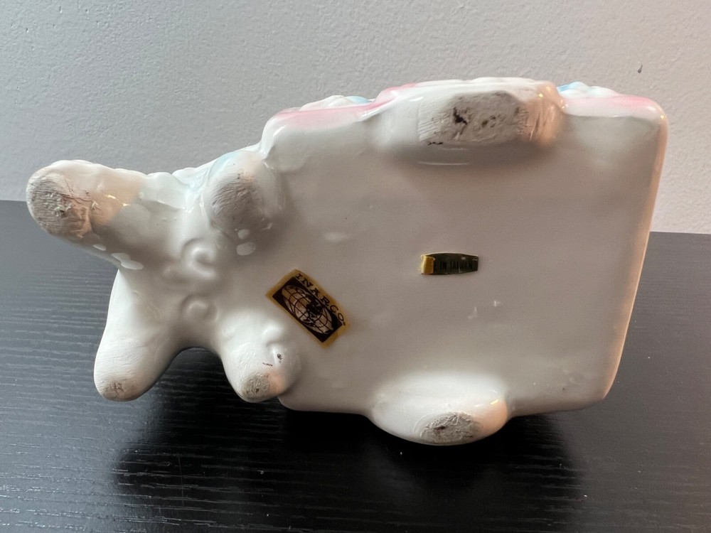 Vintage Ceramic Baby Pastel Lamb ABC Pulling Cart Planter