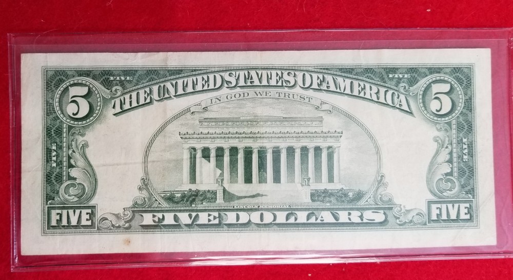 1963 $5 United States Note ~RED SEAL~ *Circulated Condition* *NICE NOTE*