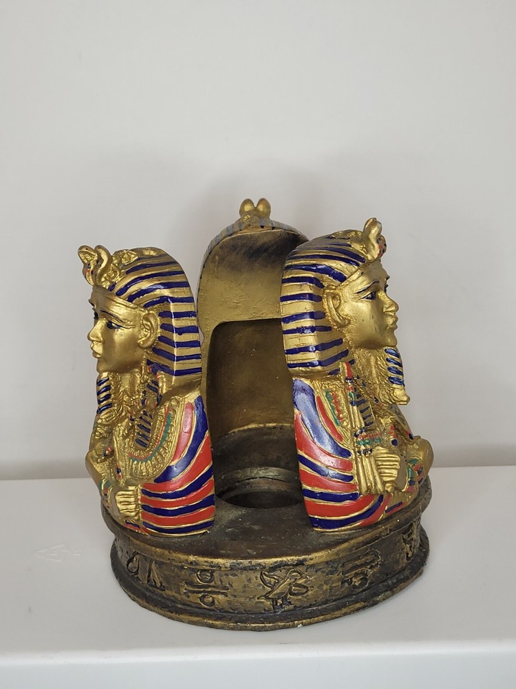 Egyptain pharaoh Bust candle Holder, Has Small Damage Decor Replacement