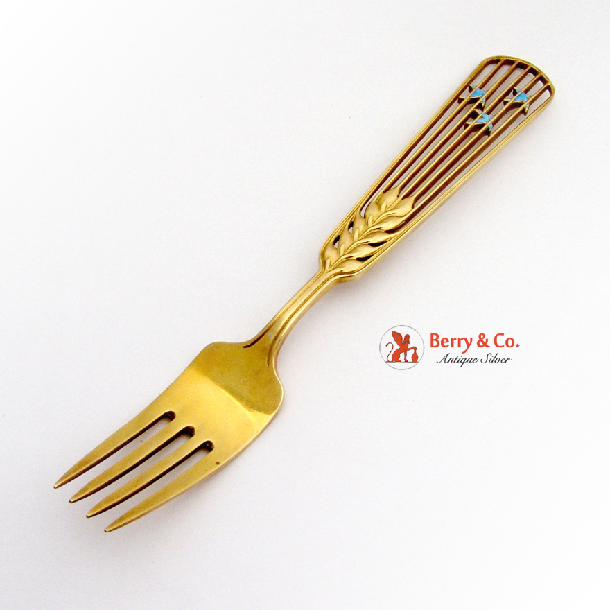 Christmas Fork 1937 Michelsen Sterling Silver Gilt Enamel