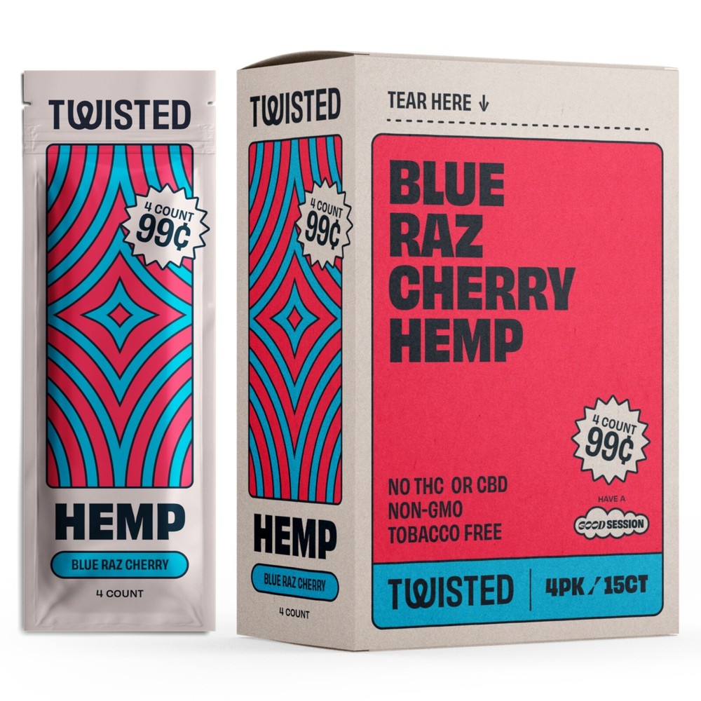 Twisted Hemp 4 Leaf Pack 15 Count Box 60 Rolling Papers (Blue Raspberry Cherry)